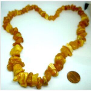 VINTAGE BALTIC MULTICOLOR YELLOW RAW AMBER CLUSTER BEADS NECKLACE